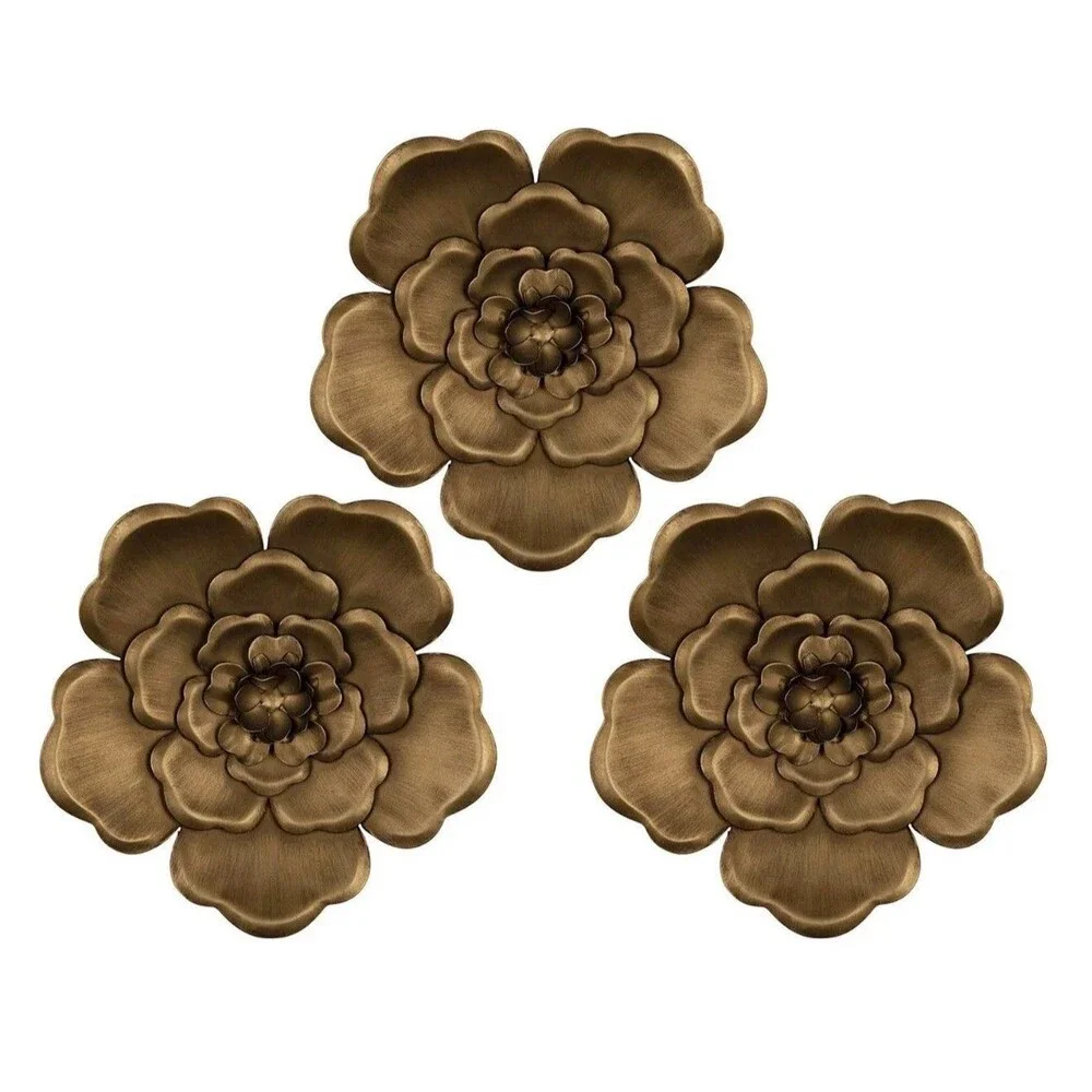 Honeybloom 3-Piece Metallic Flower Wall Art, 8